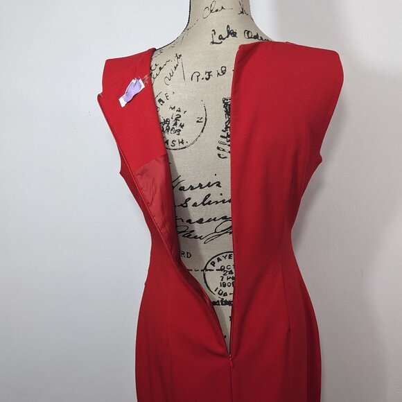 Calvin Klein Women’s Sz 6 Red Sleeveless Sunburst Sheath Dress Style #CD3X1LC7 - Picture 7 of 9
